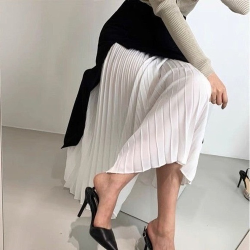 Commense Pleated Midi Skirt Black White Color Block Layered Skirt size XS - Picture 4 of 15